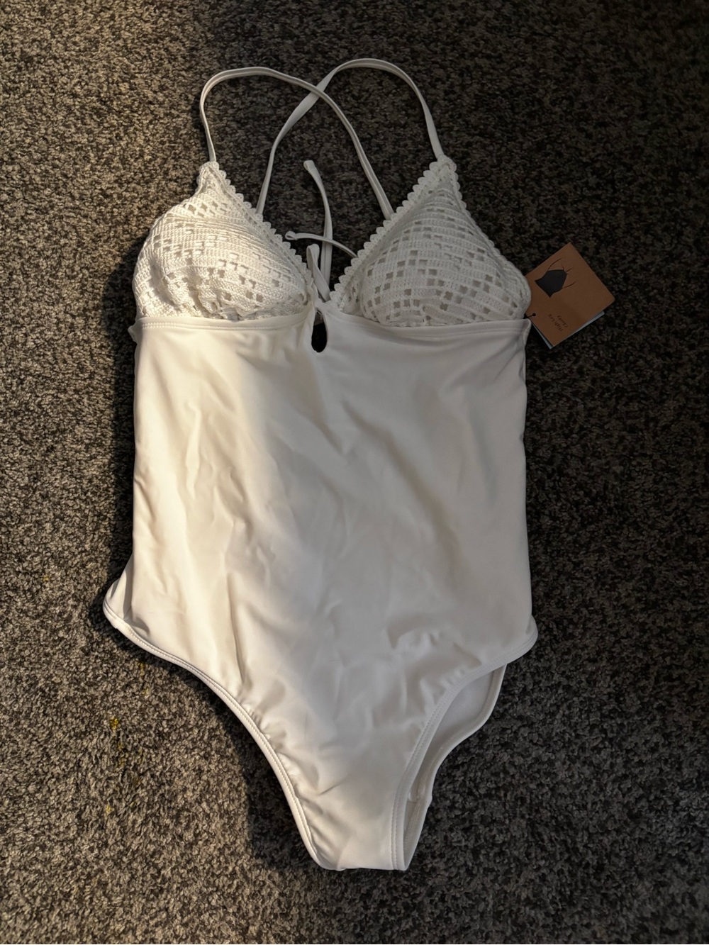 NWT women's M shade & shore 1 pc swimsuit cream crochet New white